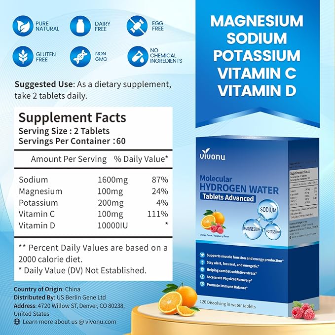 Magnesium Hydrogen Water Tablets Tablets for Drinking Water - H2 Molecular Tabs | Magnesium* Pills Electrolytes Hydration Supplement to Support Healthy Aging &amp Energy Boost (4 Pack)