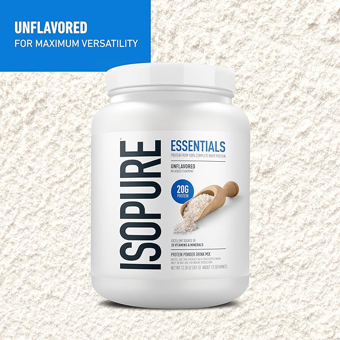 Isopure Essentials 100% Whey Protein Powder with Vitamins 20g Protein Per Serving Unflavored 13 Servings (Pack of 1)