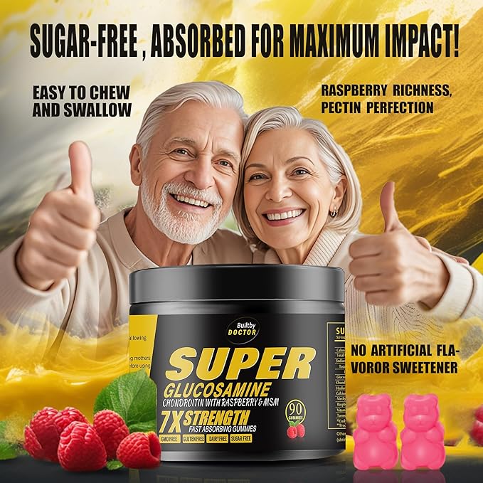 Super Glucosamine Chondroitin Gummies - Extra Strength Joint Support Supplement with MSM &amp Raspberry for Natural Joint Antioxidant Immune Support for Adults Men &amp Women-(2 Pack)