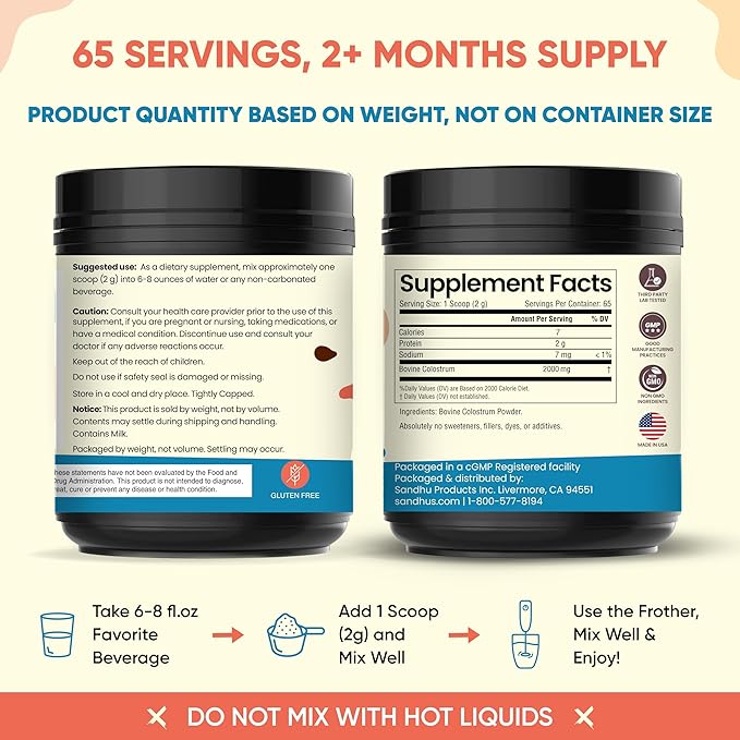 Sandhu's Bovine Colostrum Powder &amp Magnesium Glycinate Lysinate Capsules | Helps Gut Immune Heath &amp Sleep Support