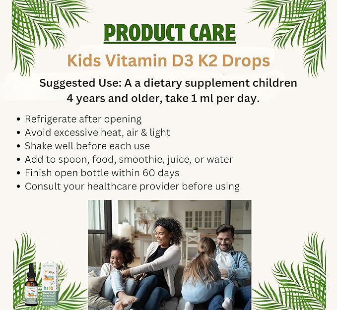 Go Healthy Kids Vitamins D3 K2 (MK-7) Child Vitamin D Liquid Vegan D3 K2 Drops for Kids Sugar-Free Easy-to-Absorb Children's Growth &amp Immune Support Vanilla Flavor - 30 Servings