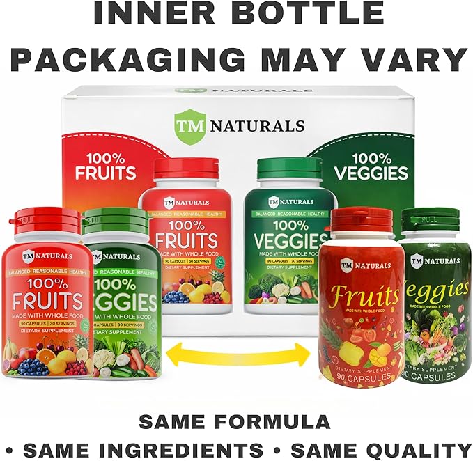 Fruit and Veggies Supplement Capsules | Fruit and Vegetables Capsules Vitamins Maintain Natural BalanceFruits and Vegetables Supplements Supports for Energy LevelsNon-GMO-90 Count(Pack of 6)