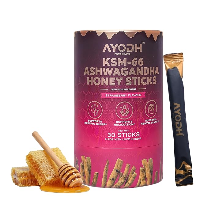 Premium KSM-66 Ashwagandha Honey Sticks – 30 Natural Himalayan Honey Sticks with 400 mg Ashwagandha Extract Promotes Relaxation &amp Calm Focus Non-GMO Daily Adaptogen Wellness