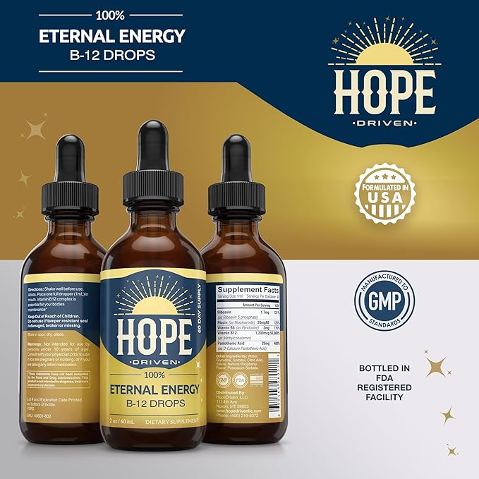 Eternal Energy Liquid Vitamin B12 Complex 1250mcg Fast Absorption Drops. B12 Support for Energy Nerves &amp Immune Health B Complex Vitamins for Women &amp Men - 2oz 60 Servings Vegan