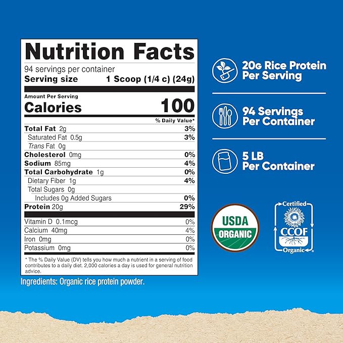 Nutricost Organic Rice Protein Powder (5 LB) - Gluten-Free GMO-Free (from Brown Rice)