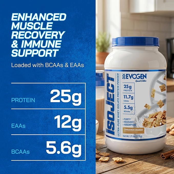 Evogen Isoject - Whey Protein Isolate | Ultra-Pure Whey Protein Powder with Ignitor Enzymes BCAAs and EAAs | Enhanced Absorption &amp Recovery | Cinnamon Crunch | 25 Servings