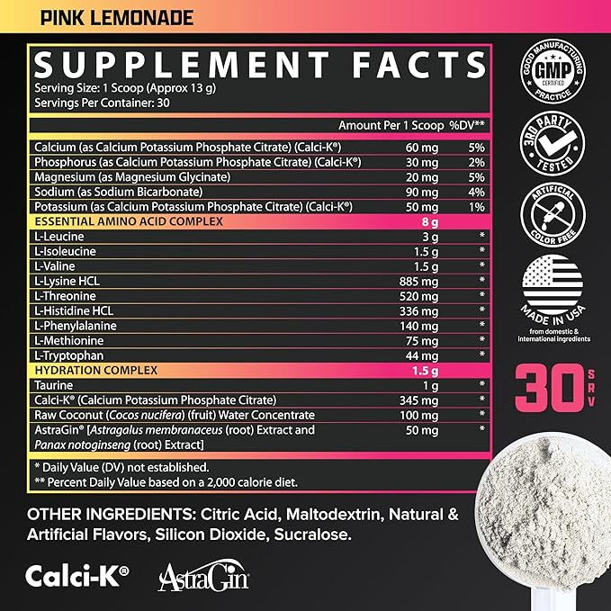 Nutrex Research EAA Hydration | EAAs + BCAA Powder | Muscle Recovery Strength Muscle Building Endurance | 8G Essential Amino Acids + Electrolytes | (Packaging My Vary) 30 Servings (Pink Lemonade)