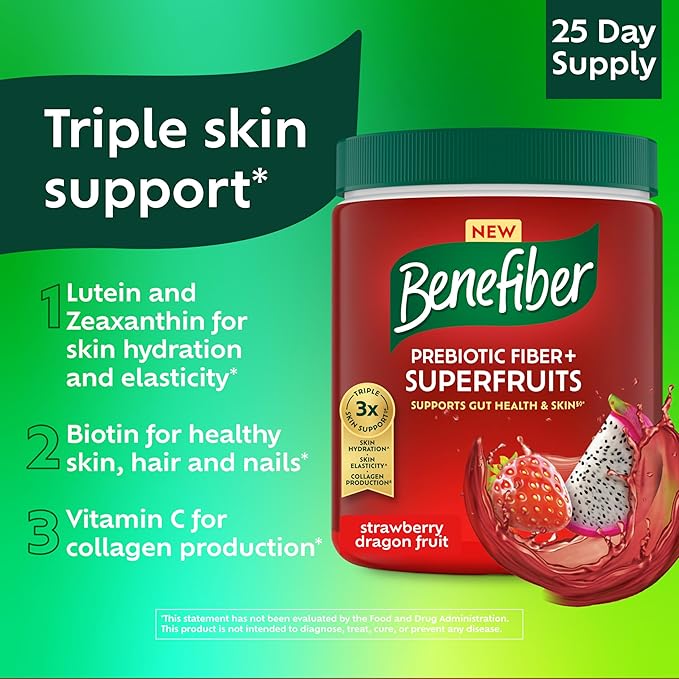 Benefiber Prebiotic Fiber + Superfruits Dietary Supplement Strawberry Dragon Fruit Flavor 8.8 oz (250g)