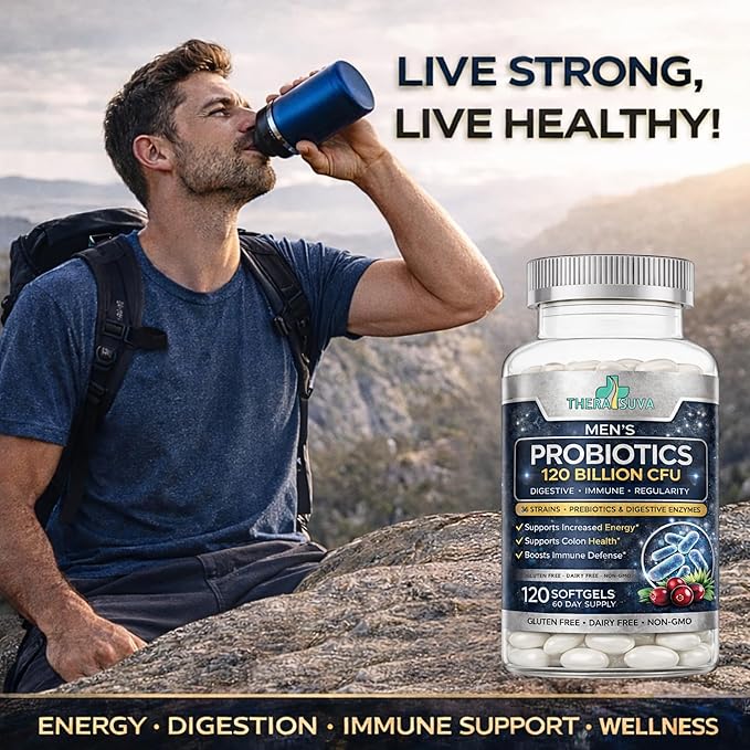 Mens Probiotic 120 Billion CFU 36 Strains + Prebiotics &amp Digestive Enzymes Digestive Gut &amp Immune Support 60 Day Supply 120 Capsules