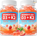 Vitamin D3 K2 Gummies Supplement for Women 50+: Organic Vitamin D3 5000 IU + K2 (MK-7) 120 mcg with 500mg Omega-3 400mg Calcium CoQ10 for Immune Health - Extra Strength for Adults(120Count)