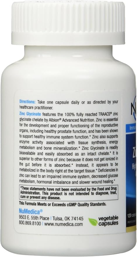 NuMedica - Zinc Glycinate 20mg - 120 Vegetable Capules
