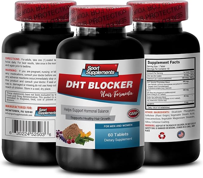 Hair Growth Hair Vitamins Without biotin - DHT Blocker Hair Formula - Support Healthy Hair Growth - he shou wu for Gray Hair Soy isoflavones Supplement kudzu Root Capsules dht Blocker - 2B 120 Cap