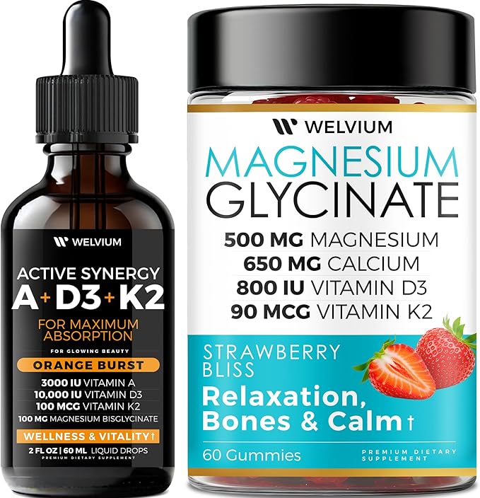 Liquid Vitamin D3 K2 A + Magnesium Gummies - Immune &amp Relaxation Support