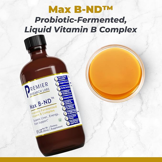 Premier Research Labs Max B-ND - Liquid Vitamin B Complex for Liver &amp Brain Health Sublingual Drops for Men &amp Women with Thiamin B12 &amp B6-8 Fl Oz Bottle