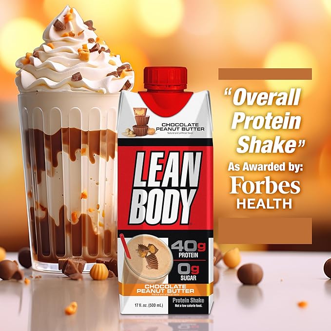Lean Body Ready-to-Drink Protein Shake 40g Protein Whey Blend 0 Sugar Gluten Free 22 Vitamins &amp Minerals (Recyclable Carton &amp Lid - Pack of 12) LABRADA (Chocolate Peanut Butter)
