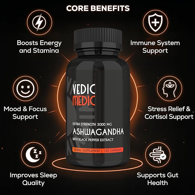 Organic Ashwagandha Capsules Extra Strength 3000mg with Black Pepper Extract - Stress Relief Mood Enhancer Energy Support - Non-GMO Vegan Gluten Free (120)