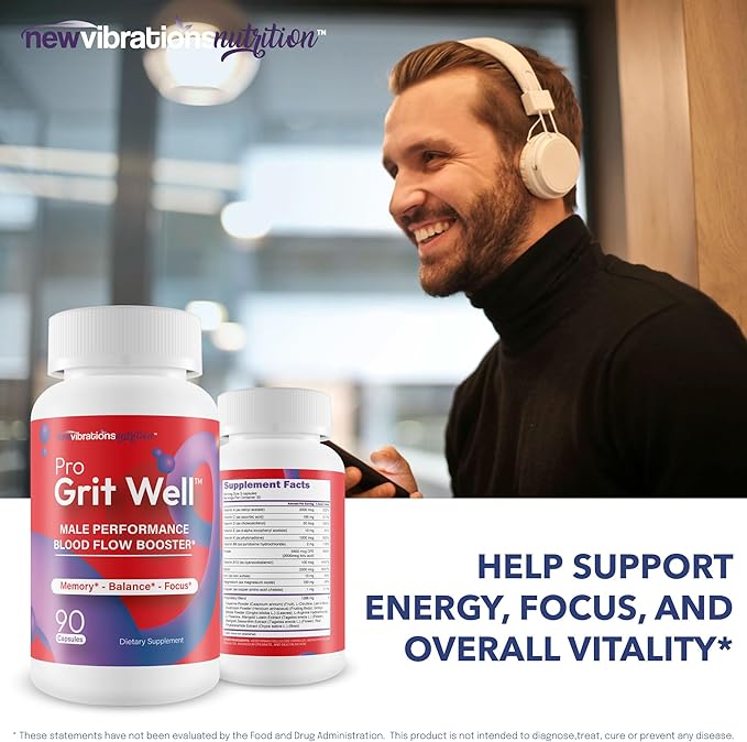 Pro Grit Well Male Performance Max Blood Flow Booster - Our Best Gritwell Male Performance Supplement to Increase Bloodflow to Vital Areas - Healthy Alpha Boost Blood Circulation Supplements for Men