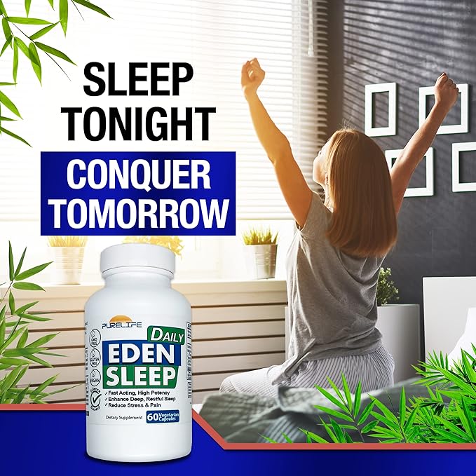 Eden Daily Sleep [New GABA Free Formula] – Fall Asleep Faster Relax Your Body Promote Deep and Restful Sleep (60 Vegan Capsules)