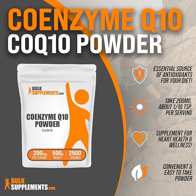 BulkSupplements.com Coenzyme Q10 Powder - Coenzyme Q10 200mg Supplement Nutritional Supplement - Gluten Free 200mg per Serving 500g (1.1 lbs) (Pack of 1)