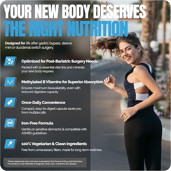 Shiny Leaf Methylated Bariatric Multivitamin Without Iron – Vitamins for Gastric Bypass &amp Sleeve 1 Daily Capsule W Methylated Folate B12 A C D K &amp More. Vegetarian Soy-Free USA Made (3
