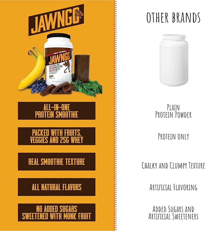 Chocolate Protein Smoothie Powder - 25G Whey Protein + Real Fruits &amp Vegetables - Blueberry Banana Spinach Kale Turmeric Coconut Milk - Smooth Texture Great Taste - 15 Servings