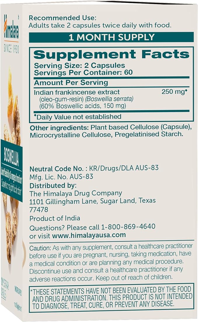 Himalaya Boswellia Joint Support for Mobility and Flexibility Promotes Tissue Preservation 250 mg 120 Capsules