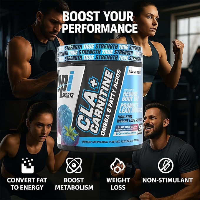 BPI Sports CLA+Carnitine – CLA L Carnitine &amp Linoleic Acid – L Carnitine Supplement for Weight Loss Metabolism &amp Lean Muscle – Caffeine Free – Blue Raspberry – 50 Servings – 12.34 oz