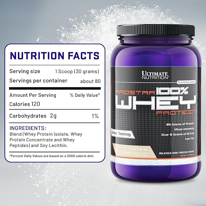 Ultimate Nutrition Prostar Whey Protein Powder Isolate Natural - Low Carb High Protein Powder Shake for Muscle Gain &amp Recovery - Low Sodium Low-Fat &amp Keto Friendly - 2 lbs Tub