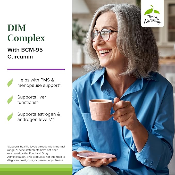 Terry Naturally DIM Complex - Dietary Supplement with BCM-95 Curcumin - Supplement to Support Healthy Hormone Balance Liver Health &amp Menopause Symptom Relief - 30 Capsules 2 Pack (60 Capsules)
