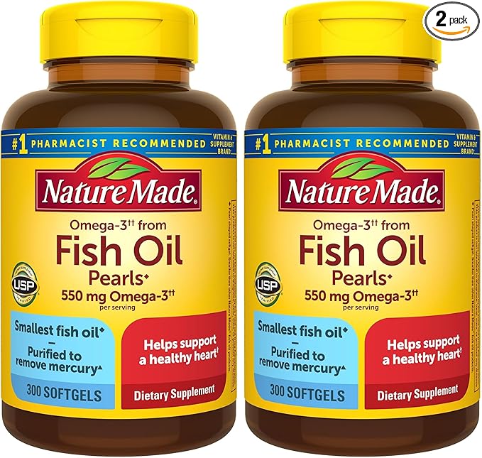 Nature Made Omega 3 Fish Oil Supplements550mg Per ServingFish Oil Omega 3 Supplements as Ethyl Esters for Healthy Heart Support300 Softgels100 Day Supply(Pack of 2)