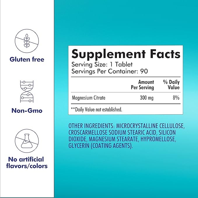 Santo Remedio Magnesium Supports Muscle Relaxation Dietary Supplement Magnesium Citrate 300 mg No Artificial Flavors No Artificial Colors 90 Tablets (90 Servings)
