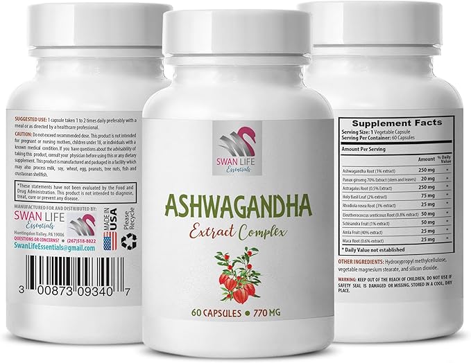 ASHWAGANDHA SUPPLEMENT - Ashwagandha Capsules General Wellness Rhodiola Rosea Blend Maca Root Extract Capsules Panax Ginseng Herbal Blend Ashwagandha Daily Support Holy Basil 2Bot