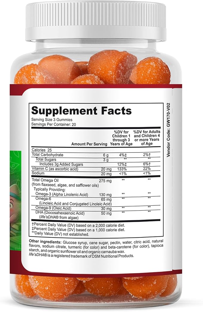 Omega 3 for Kids Gummies Focus Supplement for Kids &amp Teens Vitamins for Kids Attention &amp Concentration Support Kids Omega 3 Teen Omega 3 Supplement 60 Count