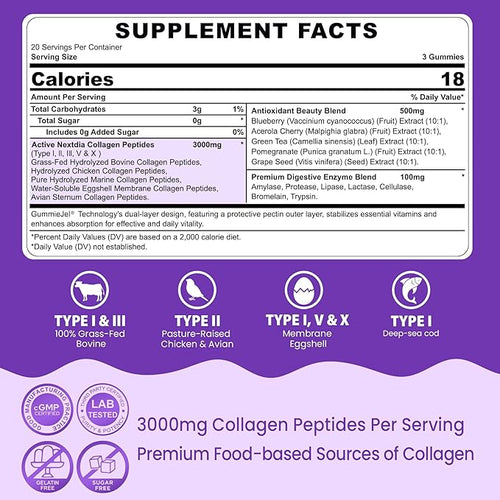 2 Pack Collagen Gummies for Women &amp Men 3000mg Hydrolyzed Collagen Peptides with Antioxidant Blend &amp Digestive Enzymes Multi Collagen (Type IIIIIIVX) for Anti-Aging Hair Skin NailsSu
