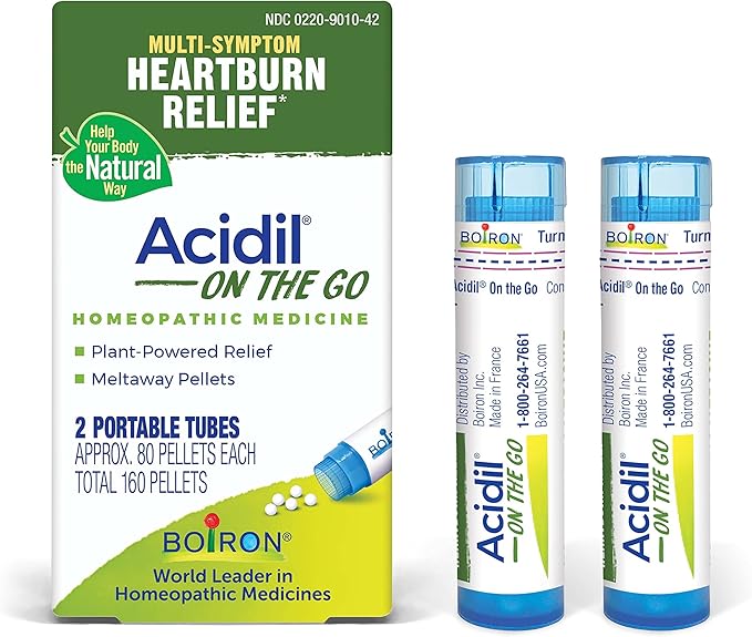 Boiron SleepCalm On The Go Sleep Aid 80 Count (Pack of 2) and Acidil On The Go Heartburn Relief 2 Count (160 Pellets)