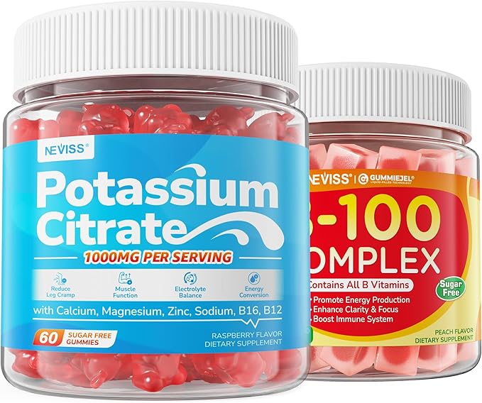 NEVISS 1 Pack Super Vitamin B Complex Gummies + 1 Pack Potassium Citrate 1000mg Gummies