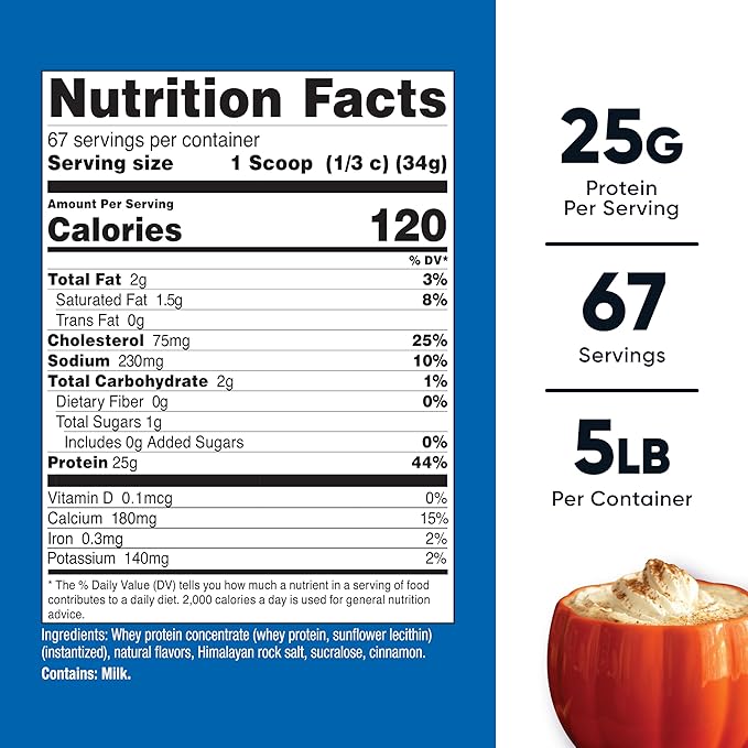 Nutricost Whey Protein Concentrate Powder (Pumpkin Spice) 5 LB - 25g of Protein GMO-Free Gluten-Free 67 Servings