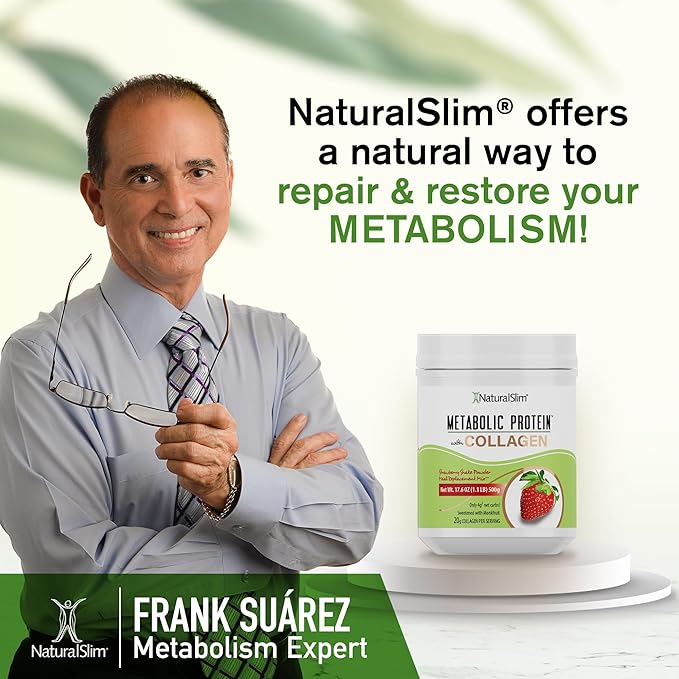 NaturalSlim Metabolic Protein Powder with Collagen whey protein powder shake Hydrolyzed Collagen with L-Glutamine for Metabolic Support Digestion Skin Joints &amp Muscle Low Carb 17.06oz Strawb