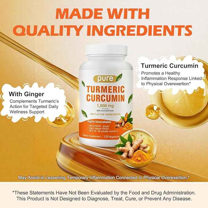 Turmeric Curcumin Supplement 1000mg with Black Pepper Extract High Absorption Turmeric Supplement with 95% Curcuminoids for Body Support Gluten Free 120 Capsules with Curcuma Ginger MCT Oil