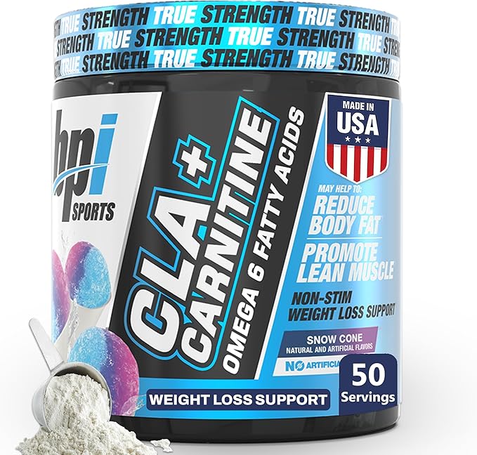 BPI Sports CLA+Carnitine – CLA L Carnitine &amp Linoleic Acid – L Carnitine Supplement for Weight Loss Metabolism &amp Lean Muscle – Caffeine Free – Snow Cone – 50 Servings – 12.34 oz