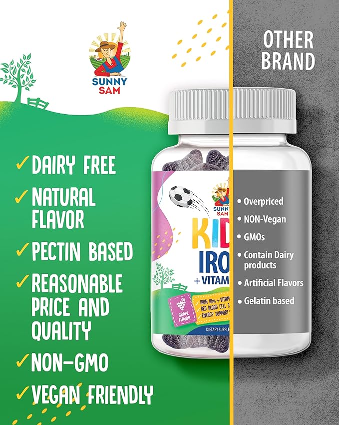 SUNNY SAM Iron Gummies for Kids &amp Magnesium Gummies for Kids &amp Adults - 100mg - Calm Magnesium Chews