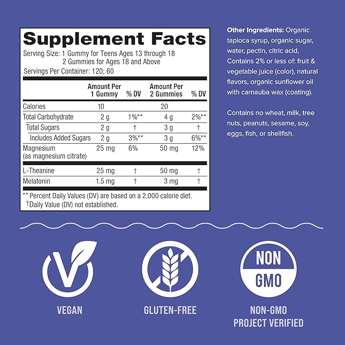 Natural Vitality Sleep Gummies Magnesium Supplement with Melatonin and L-Theanine Vegan Gluten Free Helps The Body Ease Into Sleep Blueberry Pomegranate 120 Count (Pack of 2)