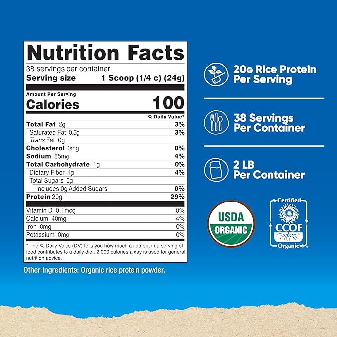 Nutricost Organic Rice Protein Powder (2 LB) - Gluten-Free Non-GMO (from Brown Rice)