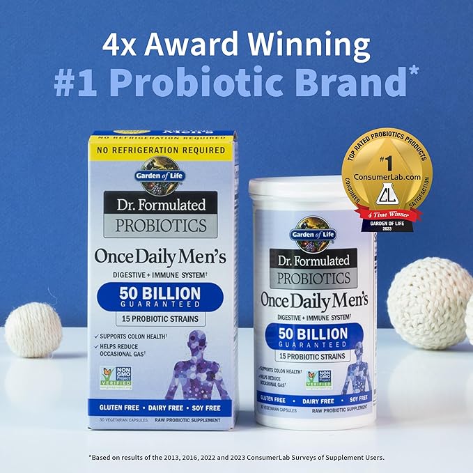 Garden of Life Probiotics for Men 50 Billion CFU 15 Strains + Vitamin D3 5000 IU Raw D3 60 Vegetarian Capsules
