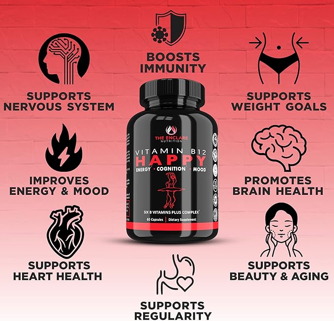 THE ENCLARE NUTRITION Vitamin B12 - Vitamin B Complex with Vitamin C Biotin Inositol Folic Acid B Vitamins B1 B2 B3 B4 B5 B6 B7 B8 B9. Brain Heart Immune Support Energy Supplements (1)