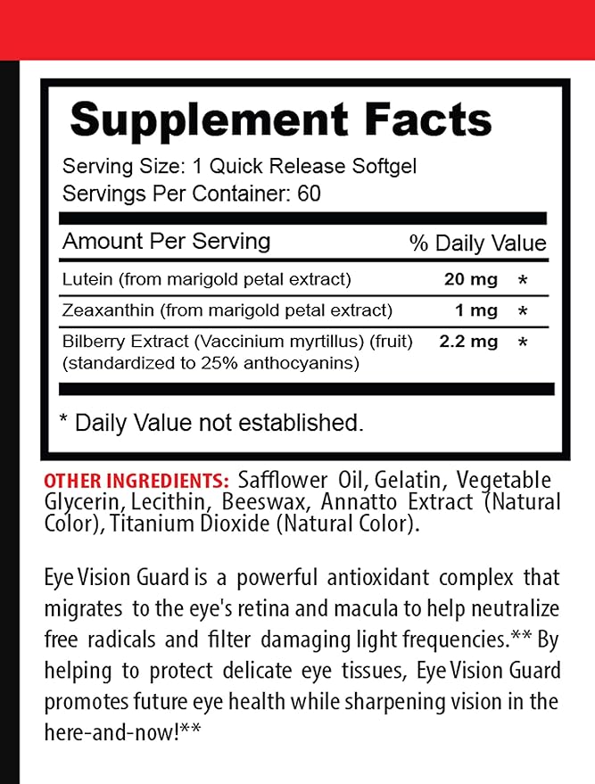 VIP VITAMINS Eye Formula with Lutein - Eye Vision Guard - Bilberry Capsules - 2 Bottles 120 Softgels
