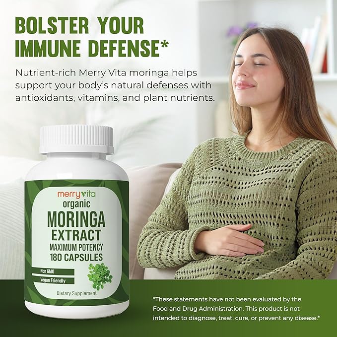 Moringa Capsules – Organic Moringa Oleifera Leaf Extract – Moringa Supplement – Maximum Potency Green Superfood – Immune &amp Antioxidant Support – Vegan Non-GMO – Made in USA – 180 Capsules