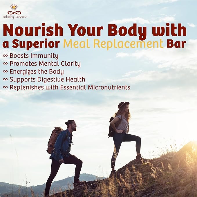 Infinity Greens Superfood Bars Plant Based Meal Replacement Bar with 4000mg Infinity Greens Superfood Powder Organic Raw Gluten Free Non GMO (12 Bars)