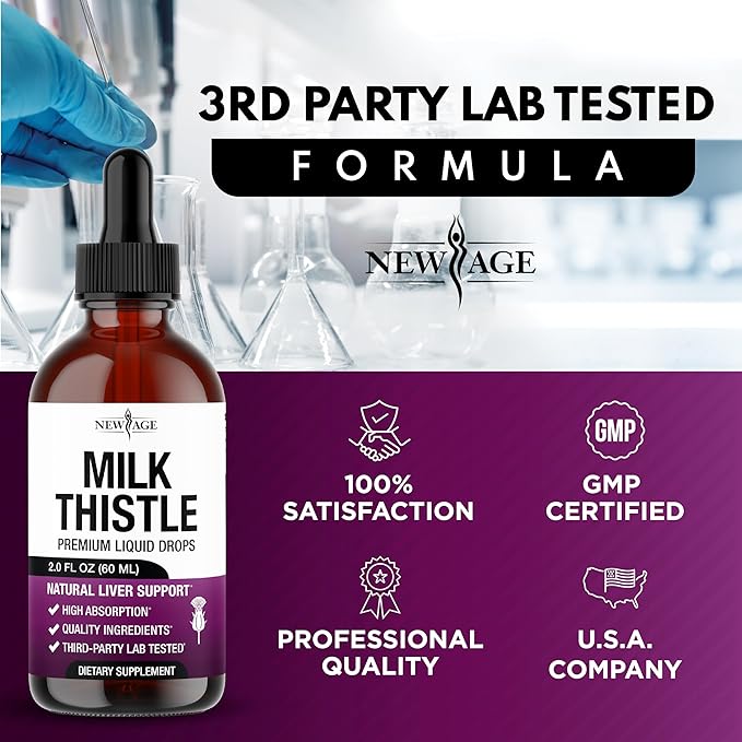 Milk Thistle Liquid Drops – All Natural Milk Thistle Extract with Silymarin – High Absorption – Non-GMO Gluten-Free – 8 oz