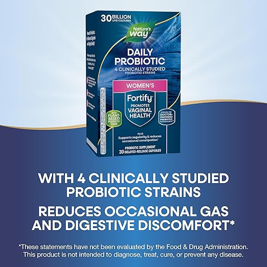 Nature's Way Fortify Daily Probiotic for Women 30 Billion Live Cultures 10 Strains Prebiotics Supports Digestive &amp Immune Health* No Refrigeration Required 30 Capsules (Packaging May Vary)